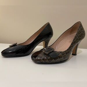 Anyi Lu Color Blocked Leather & Textured Peep Toe with Buckle